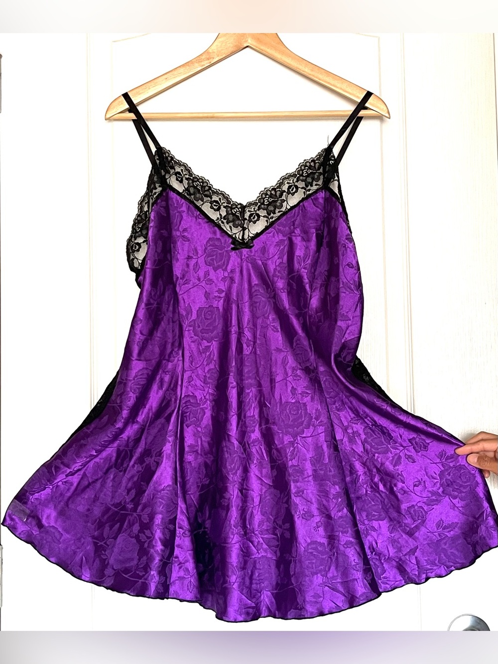 Vintage DBF Canada Purple Satin Rose Jacquard Lace Slip Dress 2XL Whimsigoth